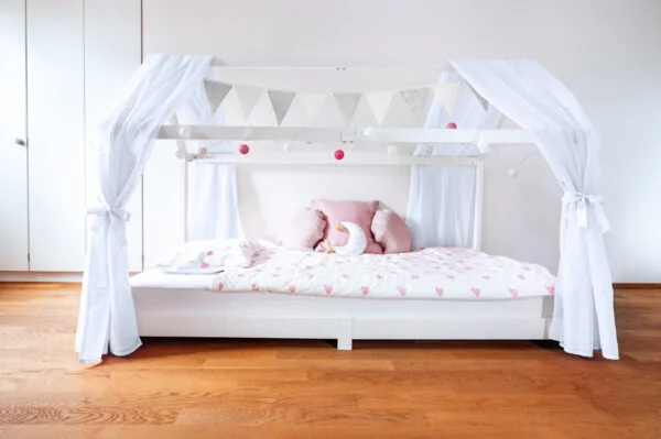 Bettdeko Set grau weiss pink Hausbett Deko